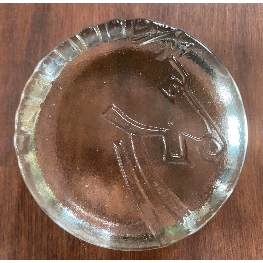Sasaki Japan Lead Crystal Etched Trojan Horse Paperweight Art Glass 3"